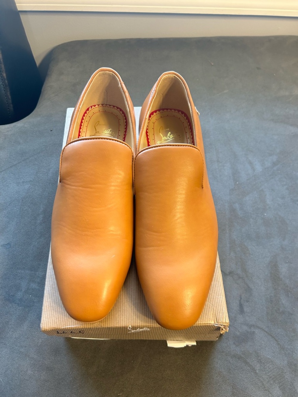 Christian Louboutin Men's Tan Leather Slip-On Loafers - Picture 3 of 8